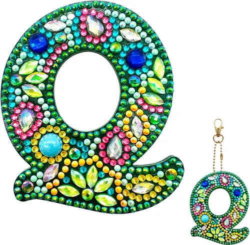 Miniatura 7 de YOYA Llaveros de pintura de diamantes de doble cara letras 5D con pintura de diamantes, kit de llavero de pintura de diamantes de taladro completo