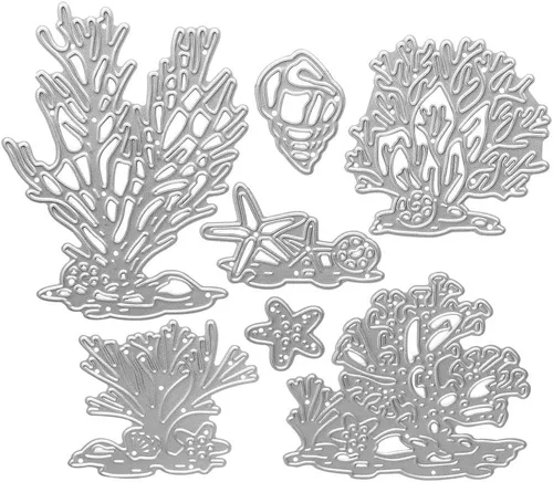 Troqueles de corte de coral de concha de mar de concha de playa de metal, plantillas de estampado Ocean Life para álbumes de recortes y manualidades