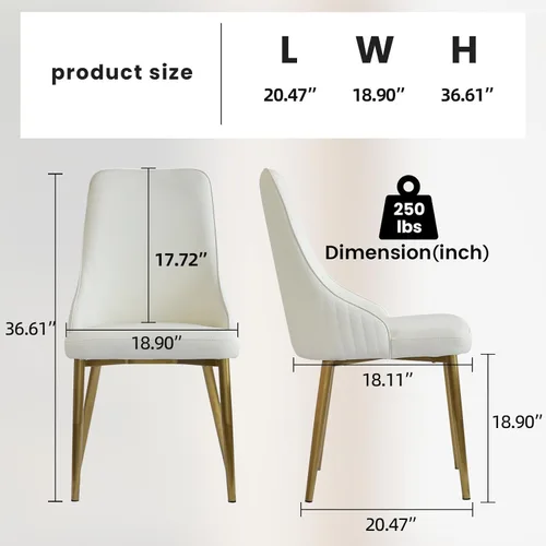 Miniatura 2 de Juego de sillas de comedor, moderna silla de comedor de piel sintética, sillas de comedor de cocina de mediados de siglo, silla auxiliar tapizada
