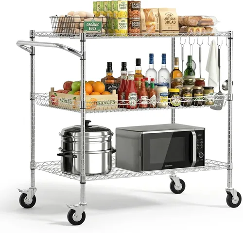 Miniatura 13 de VEVOR Carrito de cocina utilitario de 3 niveles y 23.7 pulgadas, soporte para microondas, estante de almacenamiento resistente, carrito de servicio