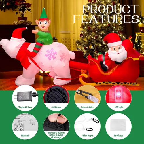 Miniatura 5 de Max Fun - Decoración inflable de Navidad de 2.9 m, Papá Noel en trineo con luces LED integradas, para uso en interiores y exteriores, jardín, césped