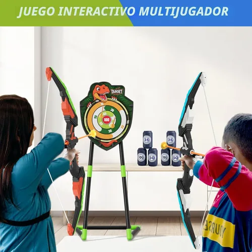 Miniatura 6 de HYES Paquete de 2 arcos y flechas para niños, juego de tiro con luz LED con 24 flechas de ventosa, 1 objetivo de pie, 6 objetivos de puntuación y 2