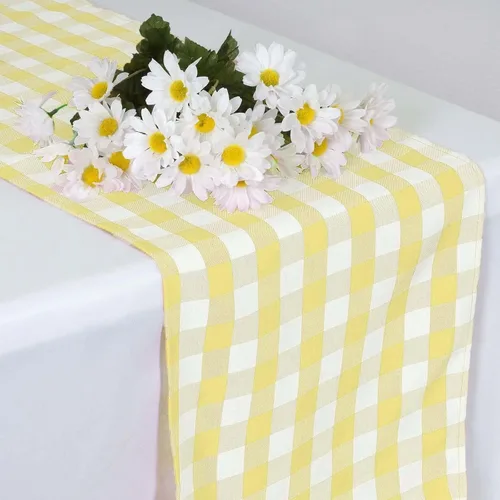 Efavormart - Mesa de comedor de poliéster a cuadros al por mayor para boda, catering, corredor de fiesta, color blanco y amarillo, 14 x 108 pulgadas
