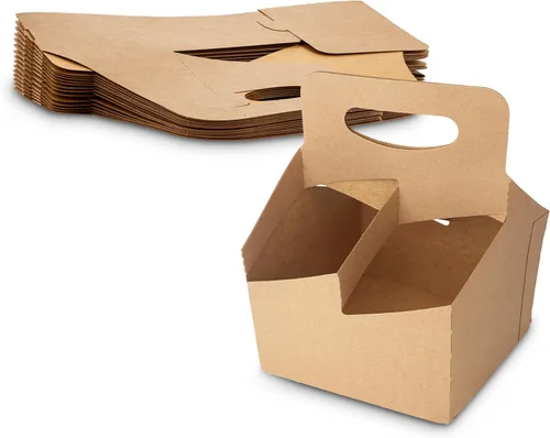 MT Products Kraft - Portabebidas para 4 tazas de 6.5 x 6.5 x 9 pulgadas, soporte desechable para bebidas (paquete de 30), fabricado en los Estados