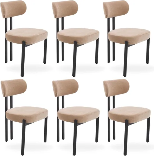 Miniatura 9 de HEAH-YO Juego de 2 sillas de comedor modernas, sillas de cocina de tela de lino con patas de metal negro, sillas laterales tapizadas sin brazos