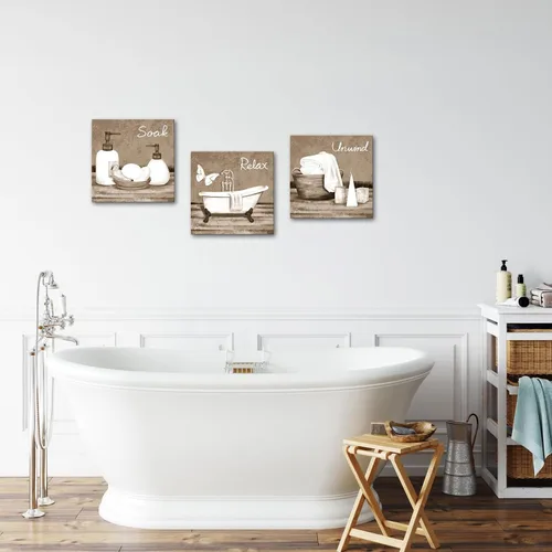 Miniatura 4 de RnnJoile Imágenes de baño beige para pared, arte de pared para bañera o spa, impresiones decorativas para relajarse y relajarse, arte para baño