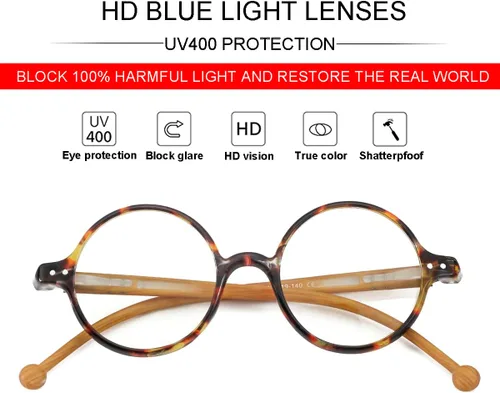 Miniatura 4 de JOVAKIT Lentes de bloqueo de luz azul redondos retro para mujeres y hombres, estilo literario vintage, sin receta