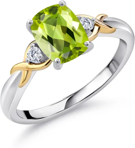 Gem Stone King Anillo de compromiso de 3 piedras preciosas de plata 925 y oro amarillo de 10 quilates de 0.315 x 0.236 in de talla cojín y diamante