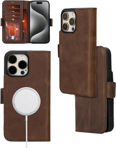 Miniatura 15 de Bayelon Cartera de cuero Cas para iPhone 15 Pro - Funda con tapa abatible, funda tipo cartera para iPhone 15 Pro, funda tipo cartera, función atril