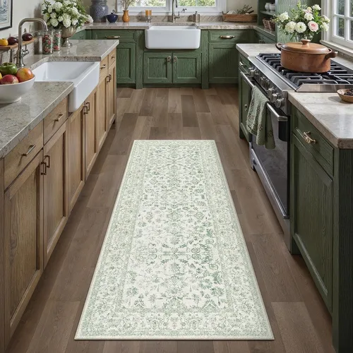 Miniatura 133 de PureCozy Alfombra de área beige de 2 x 3 pulgadas, lavable, vintage, pequeña, para entrada, cocina, suave, retro, floral, de pelo bajo, tapete