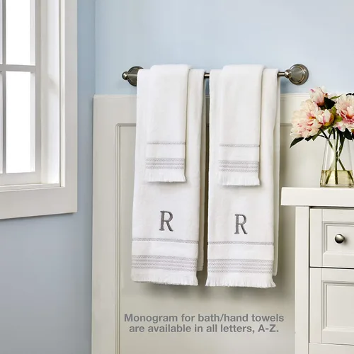 Miniatura 4 de SKL Home Toalla de baño casual con monograma, S, 28 x 54 pulgadas, color blanco