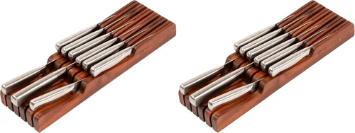 Miniatura 10 de KitchenEdge Organizador de madera de acacia para cuchillos de cocina, capacidad para 5 cuchillos largos + 6 cortos (no incluidos), se adapta a