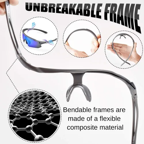Miniatura 3 de Gafas de ciclismo, lentes deportivos polarizados con marco irrompible TR90, anti-UV400 A #GunGrey-Grey a base de lentes REVO IceBlue