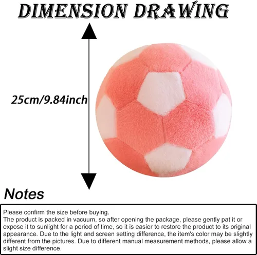 Miniatura 2 de Almohada en forma de bola de fútbol con forma de bola de fútbol para decoración de habitación, rosa, 9.8 pulgadas