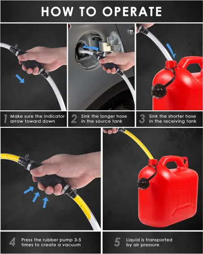 Miniatura 6 de KATUMO Bomba de Sifón, Manguera de Sifón de Gasolina de Calibre Ampliado de 15MM Mejorada Bomba Manual de Sifón de Combustible para Gasolina