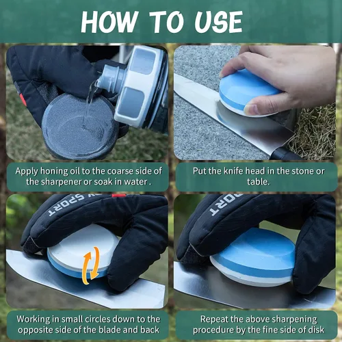 Miniatura 3 de Afilador de 4 hachas con funda, afilador de hacha multiusos con doble grano, disco de piedra de doble grano, disco de piedra para afilar hacha