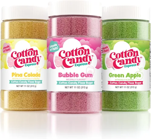 Miniatura 3 de Cotton Candy Express Paquete variado de azúcar de hilo dental con seis frascos de plástico de 11 onzas en total de cereza, frambuesa azul, uva
