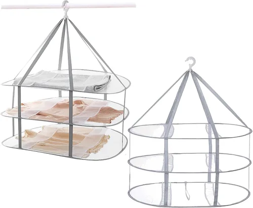Funvalley Surperfect Secador de malla plegable para colgar, paquete de 2 unidades, estante de secado de 3 niveles de red plegables para suéteres,