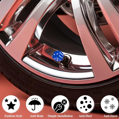 Miniatura 6 de 4 tapas de vástago de válvula de neumático estilo dado, con anillo de goma O, cubiertas universales de aleación de aluminio a prueba de polvo