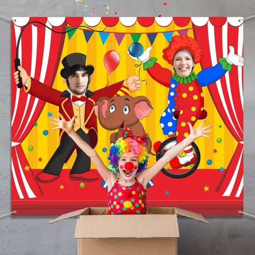 Miniatura 5 de Blulu Telones de fondo de carnaval para decoración de fiesta de circo de 59 x 51 pulgadas, cartel de fotos de carnaval para puerta, pancarta
