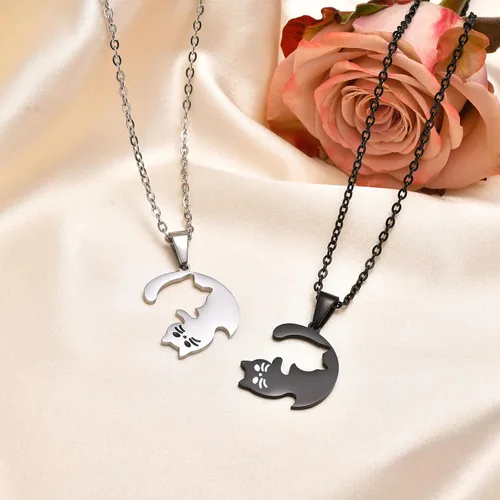 Miniatura 6 de Collar a Juego para Parejas, Collar Personalizado con Colgante de Gato Mascota Yin Yang, Collares de Promesa de Novio y Novia para Él y Ella, Regalo