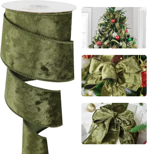 Miniatura 13 de HUIHUANG Cinta de terciopelo verde con alambre de 2-1/2 pulgadas, cinta de terciopelo verde musgo para árbol de Navidad, lazos grandes, coronas