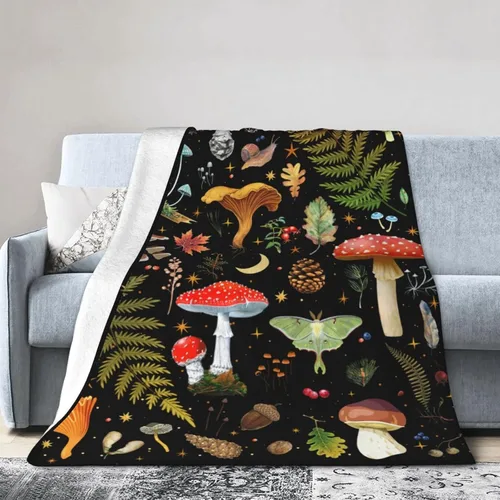 Miniatura 2 de Manta de franela de vellón de hongos, manta de felpa ligera y acogedora para dormitorio, sala de estar, sofá o sillón, 50 x 40 pulgadas