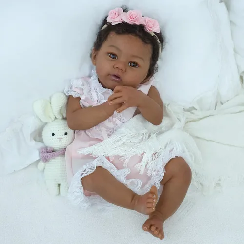 Miniatura 4 de KSBD Reborn Baby Doll Black Girl – Muñeca realista de 18 pulgadas afroamericana recién nacida hecha a mano con cuerpo suave y peso real y accesorios