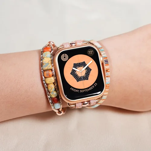 Miniatura 4 de Correa de reloj bohemia con cuentas compatible con Apple Watch Band para mujer de 1.496 pulgadas, 1.575 pulgadas, 1.614 pulgadas, compatible