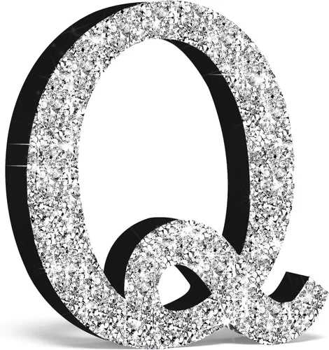 Miniatura 33 de Qunclay Letras brillantes de cristal plateado de 5.7 pulgadas, decoración de diamantes triturados, letra de madera con purpurina con tornillo