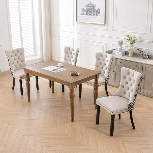 Miniatura 4 de Velvet Dining Chairs Set of 2, Tufted High Chairs with Nailhead Trim, Pull Ring, Black Solid Wood Legs, Elegant Upholstered Accent Chairs for Dining