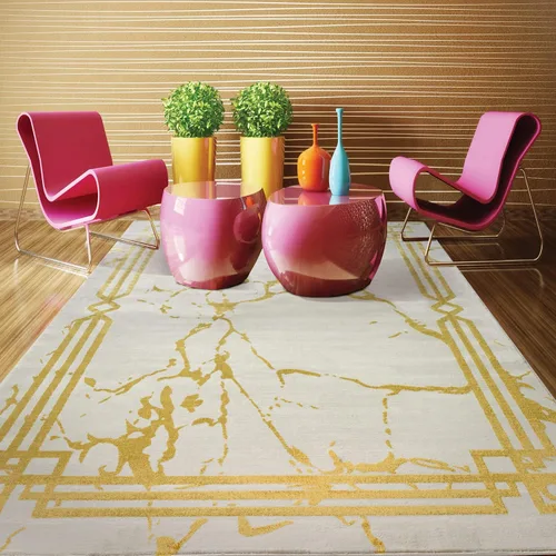 Antep Rugs Babil Gold - Alfombra geométrica de mármol abstracto de 4 x 6 para interiores (beige, 3 pies 11 pulgadas x 5 pies 11 pulgadas)