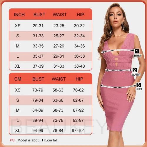 Miniatura 7 de BEAUKEY Vestido sexy con cuello en V HLBandage Bodycon hueco