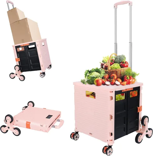 Miniatura 25 de FELICON SELORSS Carro de Utilidad Plegable Carro de Mano Plegable con Mango Telescópico de Plástico Resistente Cesta Plegable de 4 Ruedas Giratorias