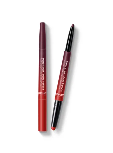 Absolute New York ALD02 Perfect Pair Lip Duo - Labios más completos y más fuertes, sombra más profunda para contornear labios, lápiz labial satinado