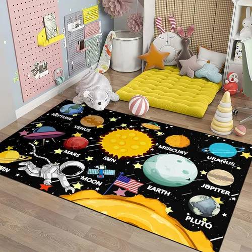 Miniatura 3 de Alfombras espaciales para dormitorio, alfombra Galaxy para habitación de niños, alfombras para sala de juegos, alfombra del sistema solar, 2 x 3 pies