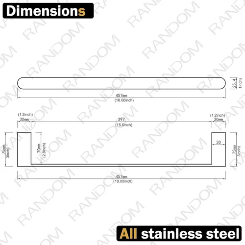 Miniatura 2 de RANDOM Toallero de 18 pulgadas, espejo cromado, accesorios de baño, toallero para baño, cocina, barra de toalla de acero inoxidable SUS304