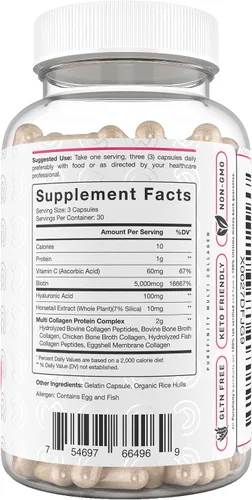 Miniatura 10 de PUREFINITY Péptidos de colágeno para mujeres, tipo I, II, III, V y X con biotina y ácido hialurónico, apoya la piel, huesos, cabello y uñas