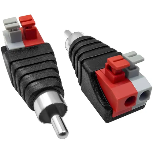 Hakiang - Paquete de 2 altavoces Phono RCA macho a 2 terminales de tornillo, tira de audio y video, tipo prensa de resorte, adaptador de conector