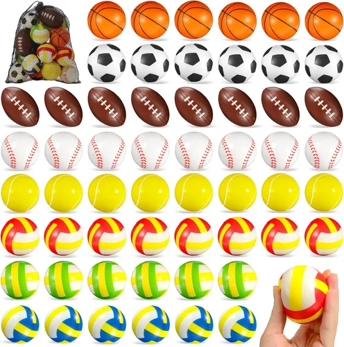 HyDren 72 pelotas deportivas para el estrés, mini pelota deportiva de espuma, incluye bolsa de almacenamiento, baloncesto, fútbol, fútbol, tenis,