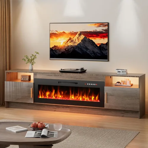 Miniatura 11 de EAG Soporte de TV con chimenea para TV de 65 pulgadas, soporte de TV con chimenea eléctrica de 18 pulgadas, centro de entretenimiento con estantes