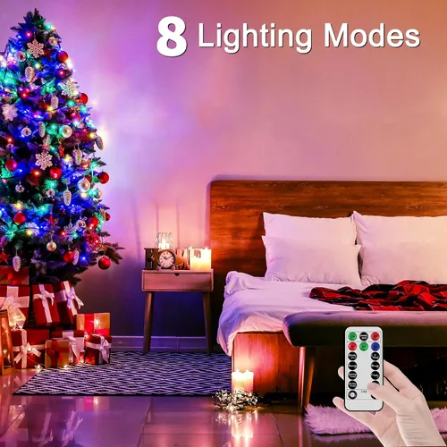 Miniatura 5 de 300 luces LED de Navidad de 98 pies para exteriores, luces multicolor para árbol de Navidad enchufables, 8 modos de luz parpadeante para dormitorio