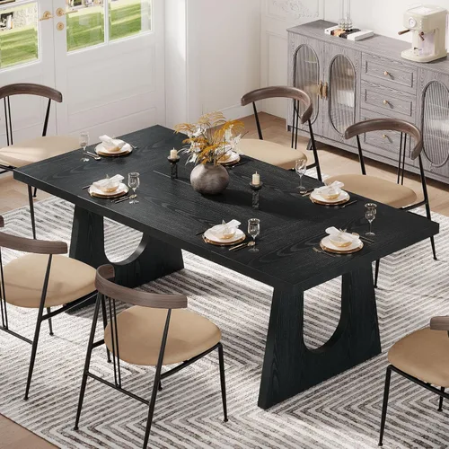 Miniatura 3 de Tribesigns Mesa de comedor grande para 6-8 personas, mesa rectangular rústica de madera de 70.9 pulgadas con patas de madera negra, mesa de cocina