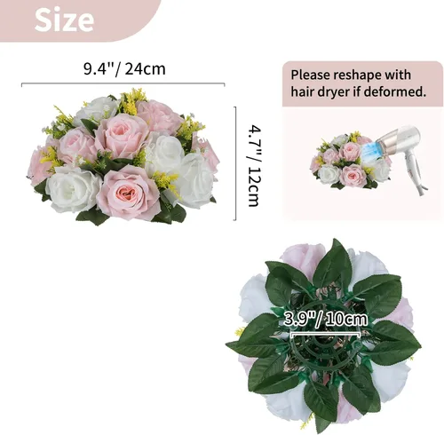 Miniatura 123 de NUPTIO Centros de mesa de flores para mesas de boda: arreglo de bolas de flores artificiales rosa y blanco para bodas, fiestas, 2 piezas de rosas