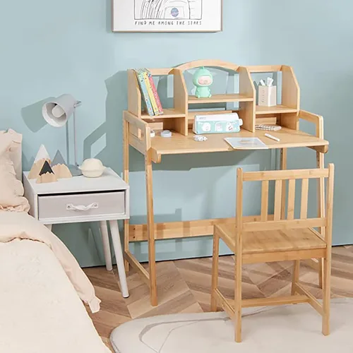 Miniatura 10 de UNICOO - Juego de escritorio y silla de bambú ajustable en altura para niños, escritorio para niños, mesa de estudio y juego de sillas