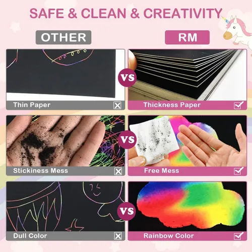 Miniatura 4 de Arte de papel para rascar arcoíris para niños: 60 piezas de manualidades mágicas, regalos para niñas y niños de 4, 5, 6, 7, 8, 9