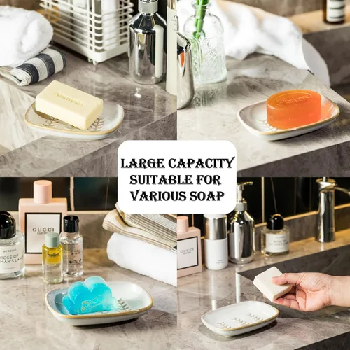 Miniatura 4 de Miamolo Jabonera limpiadora para ducha, jabonera de cerámica para barra de jabón grande, champú o esponja, bandeja ahorradora de jabón para baño
