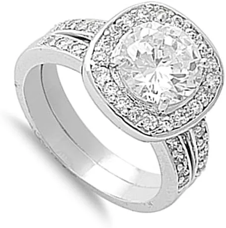 Miniatura 2 de Plata de ley Diseñador anillo de compromiso boda Band Set Nupcial tamaños 510