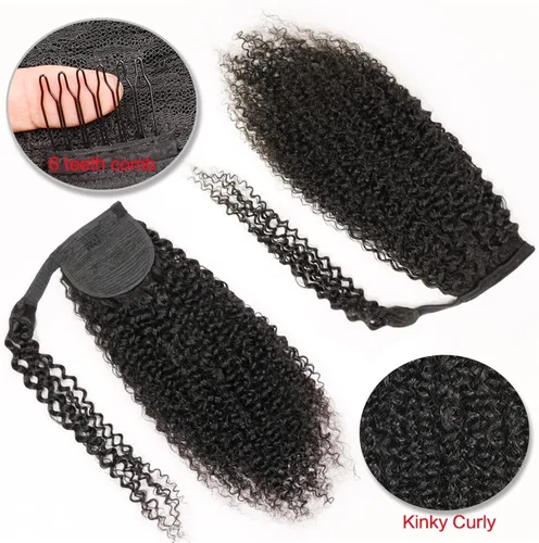 Miniatura 4 de Extensiones de cabello rizado con cola de caballo de 12 a 26 pulgadas, extensiones de cabello real con cola de caballo rizada, para mujeres negras