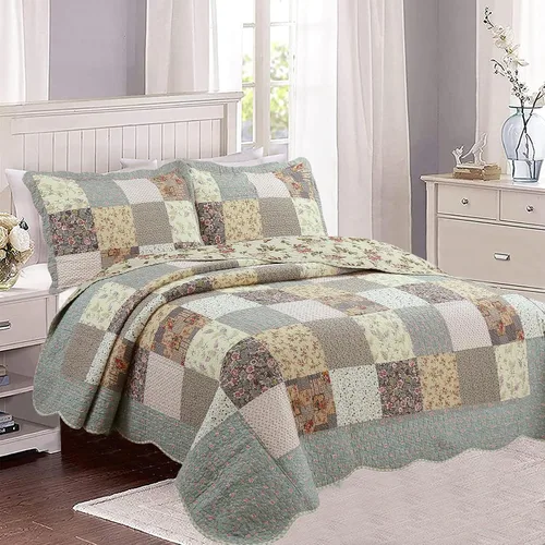 Miniatura 19 de Cozy Line Home Fashions - Juego de ropa de cama reversible de 100% algodón con patchwork real cosido a mano, color mostaza amarilla, estilo granja